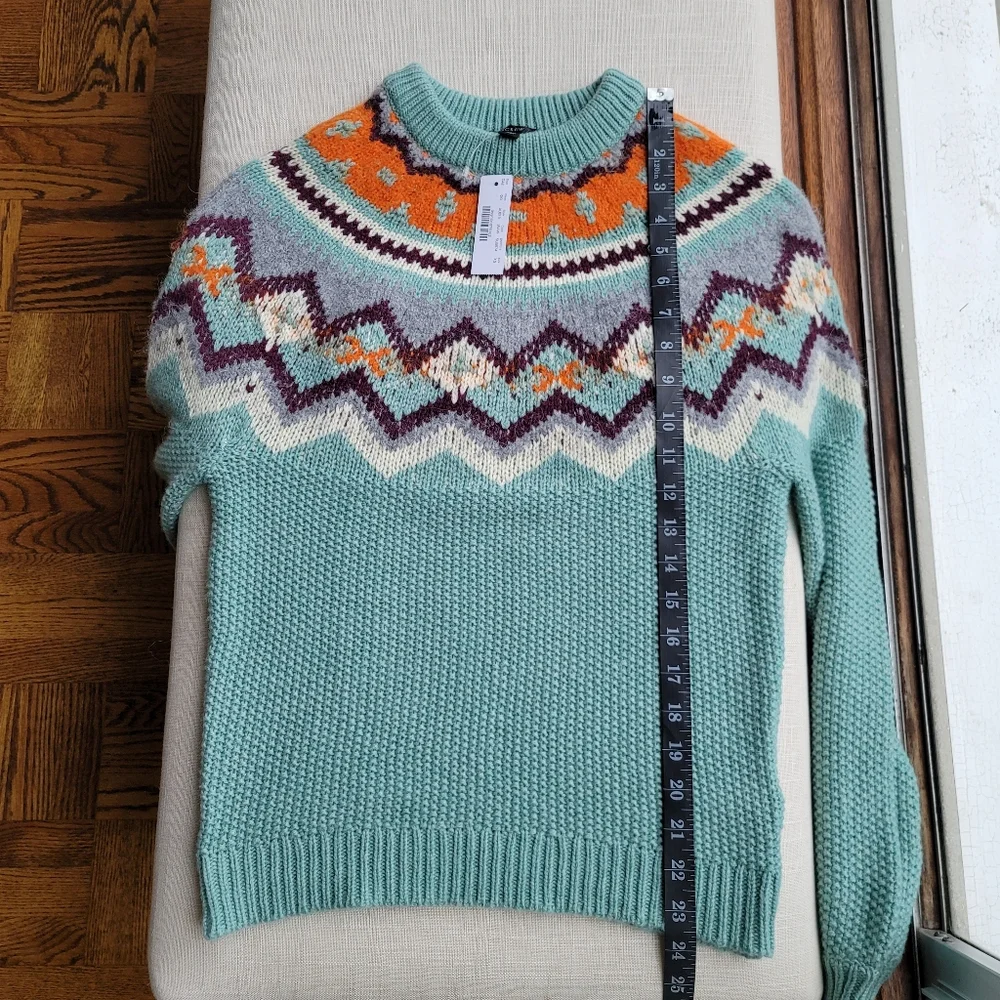 New! J Crew sz XS X-Small Zigzag Fair Isle Warm Aqua Blue Sweater NWT